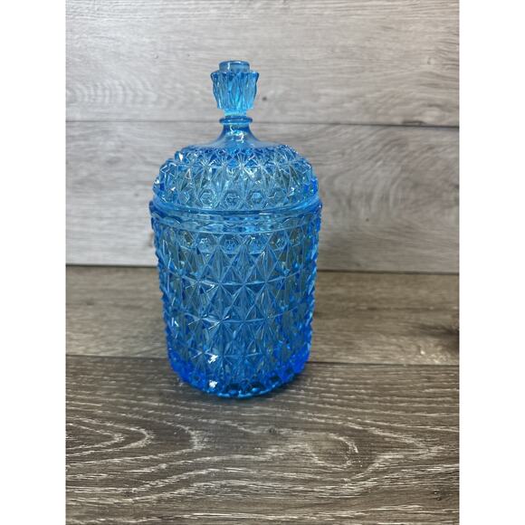 Vintage EAPG Central Glass company 7.75”Diamond Pattern Candy Jar With Lid - Picture 1 of 10